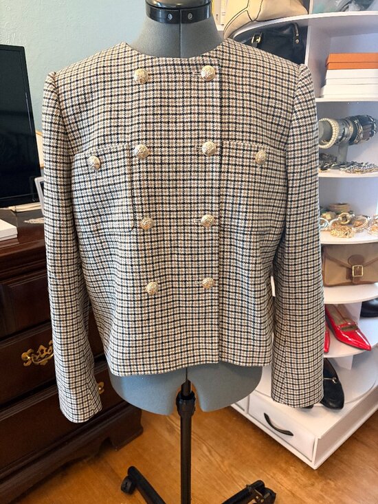 Ann Taylor Jackets & Blazers - Ann Taylor Houndstooth Tweed Jacket Gold Button Blazer Size 8 Classic Old Money